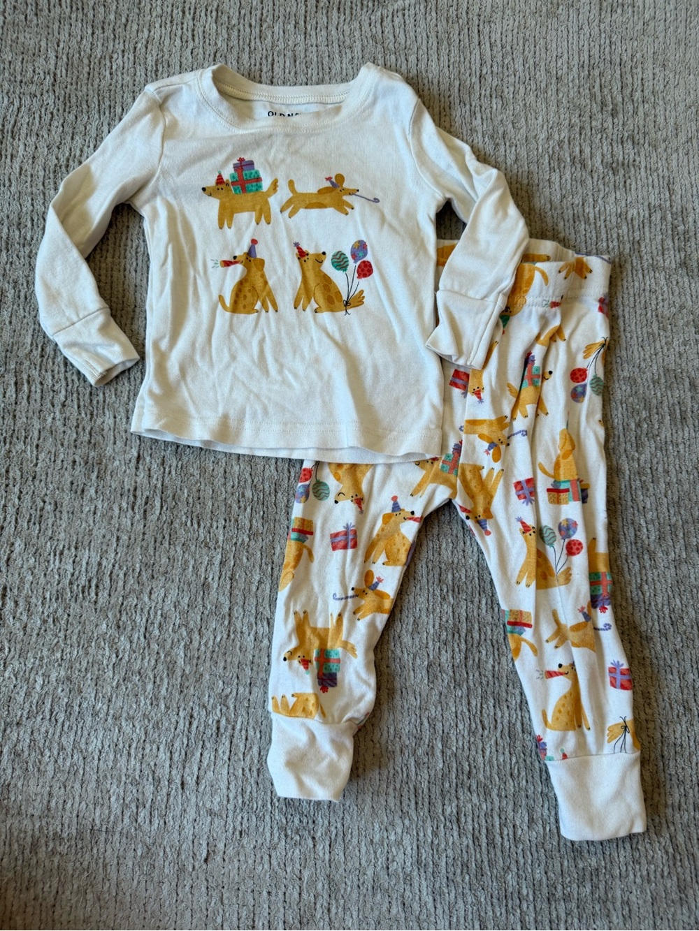 Old Navy Baby Dog Birthday Party Pajama Set 12-18M Cotton